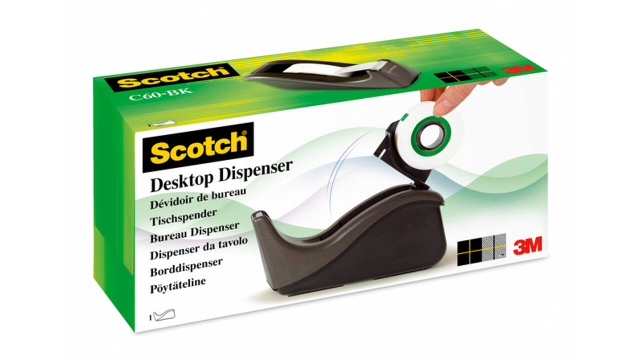 Plakbandhouder Scotch C60 zwart + 1rol magic tape 19mmx33m