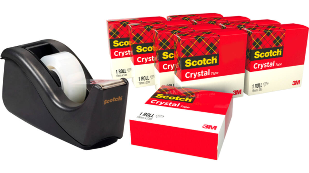 Plakband Scotch Crystal 600 19mmx33m transparant + gratis C60 plakbandhouder