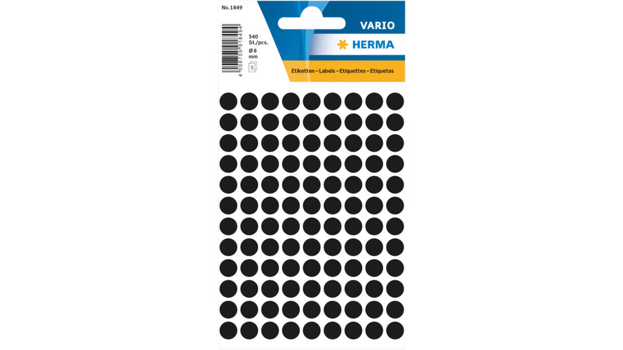 Etiket HERMA 1849 rond 8mm zwart 540 stuks