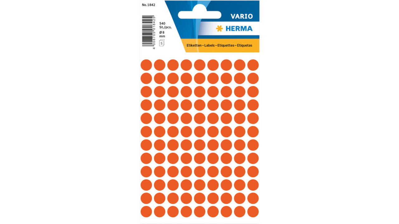 Etiket HERMA 1842 rond 8mm rood 540 stuks