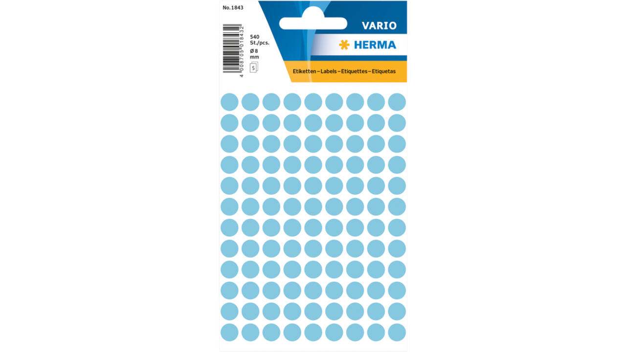 Etiket HERMA 1843 rond 8mm blauw 540 stuks