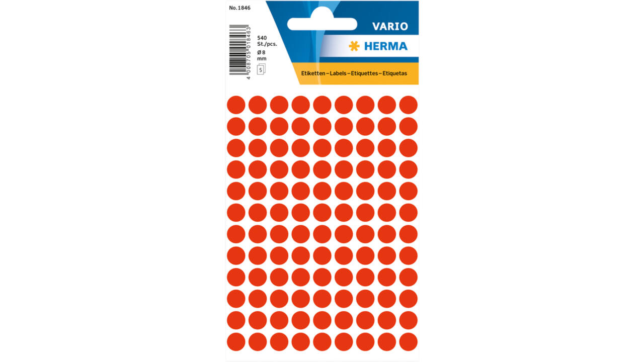 Etiket HERMA 1846 rond 8mm fluor rood 540 stuks