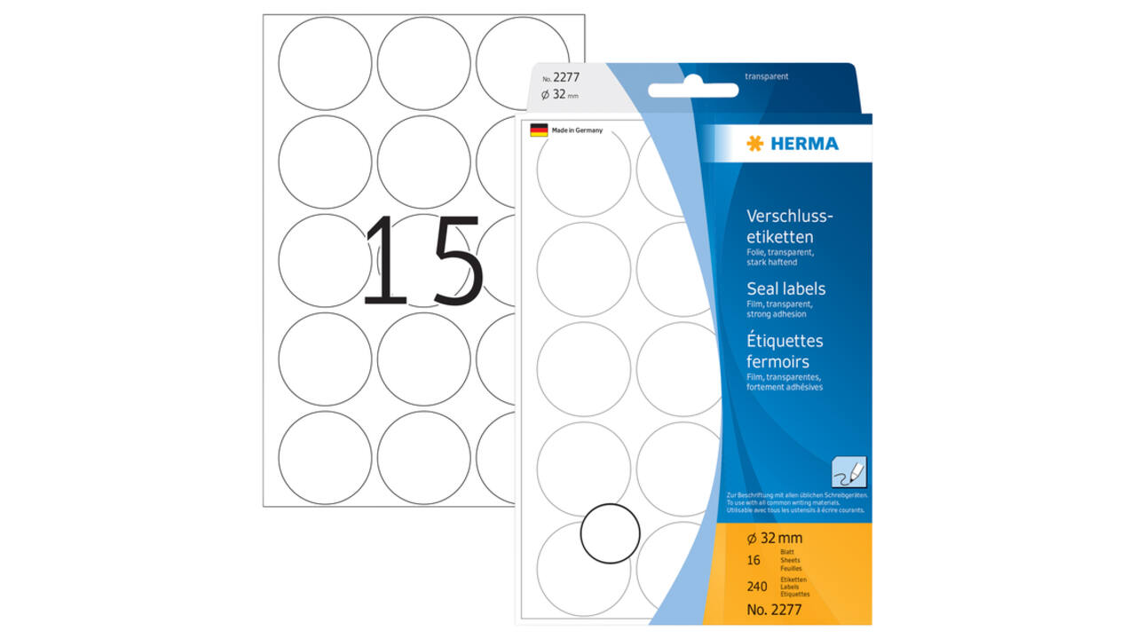 Etiket HERMA 2277 rond 32mm transparant 240 stuks