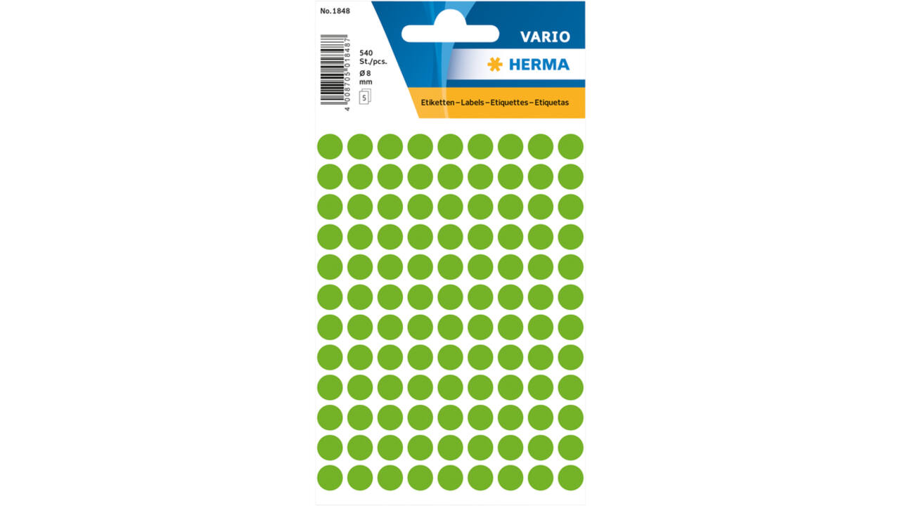 Etiket HERMA 1848 rond 8mm fluor groen 540 stuks