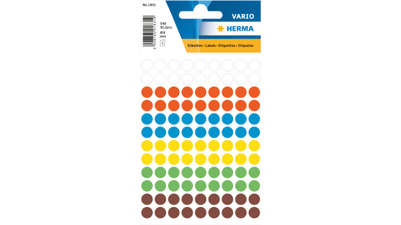 Etiket HERMA 1831 rond 8mm assorti 540 stuks