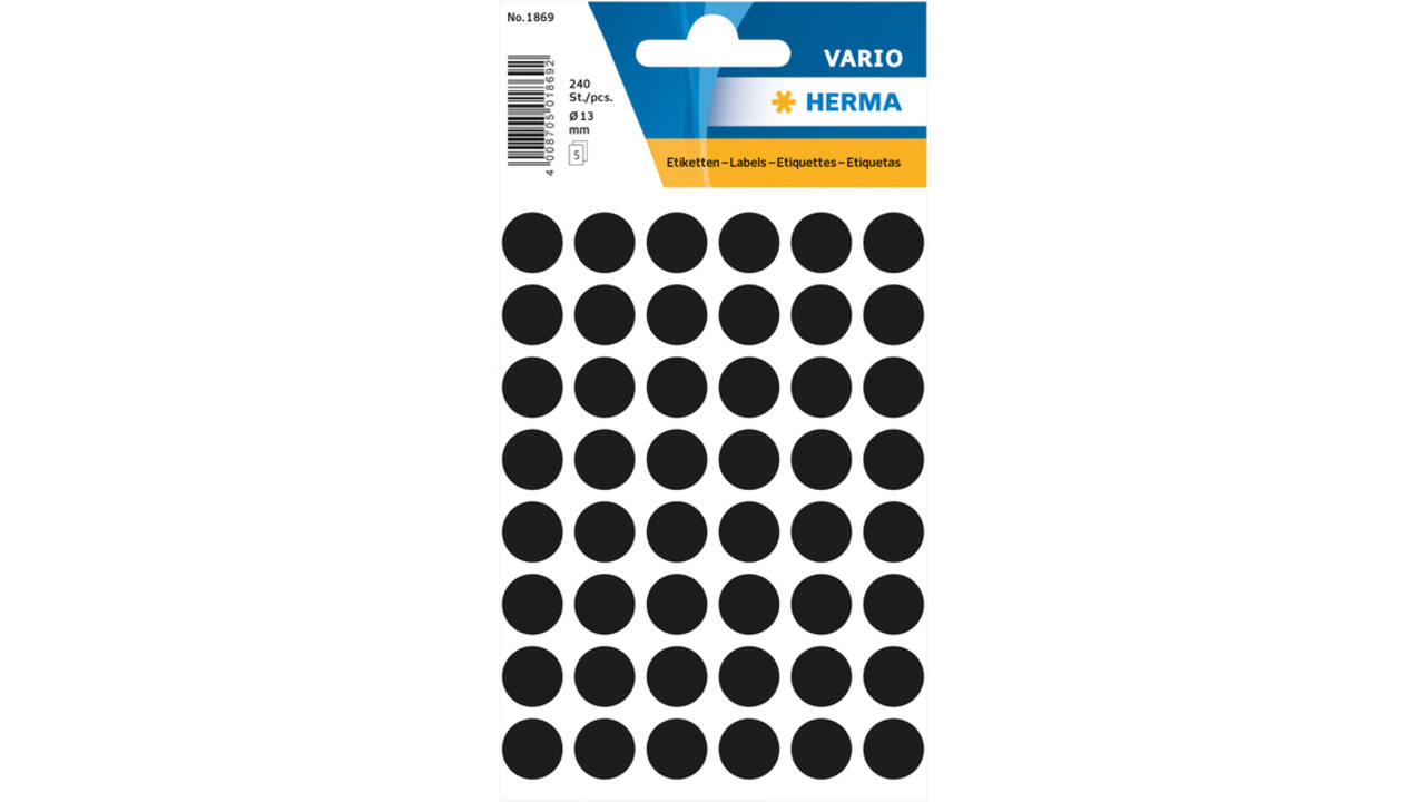 Etiket HERMA 1869 rond 12mm zwart 240 stuks