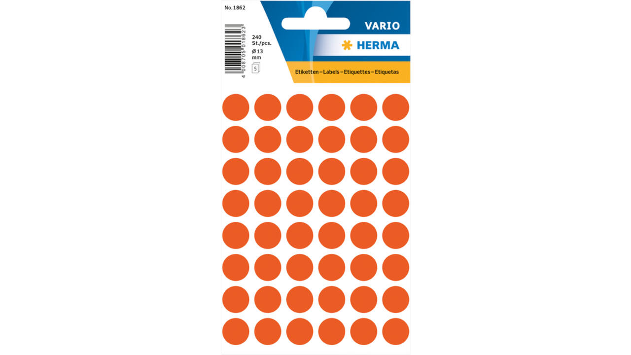 Etiket HERMA 1862 rond 12mm rood 240 stuks