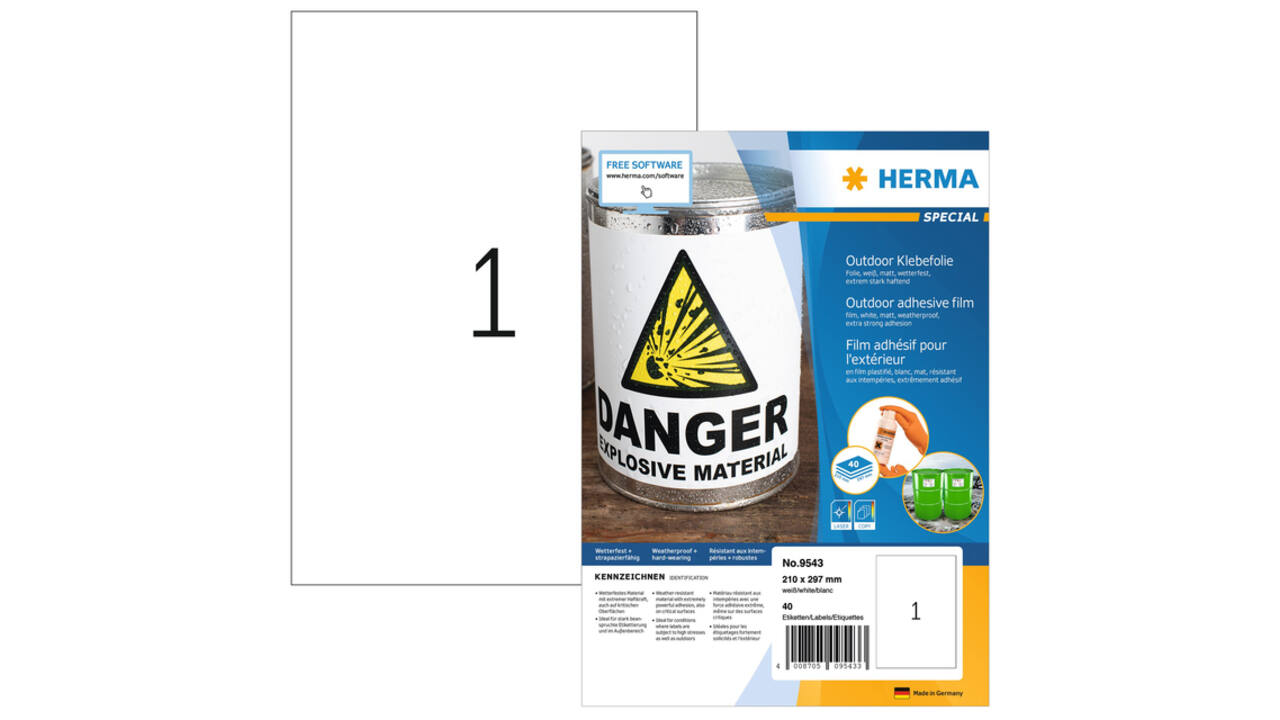 Etiket HERMA 9543 210x297mm weerbestendig wit 40 stuks