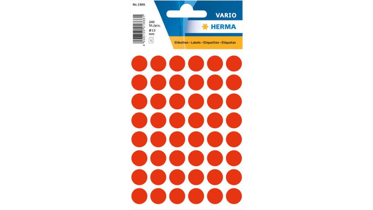Etiket HERMA 1866 rond 12mm fluor rood 240 stuks