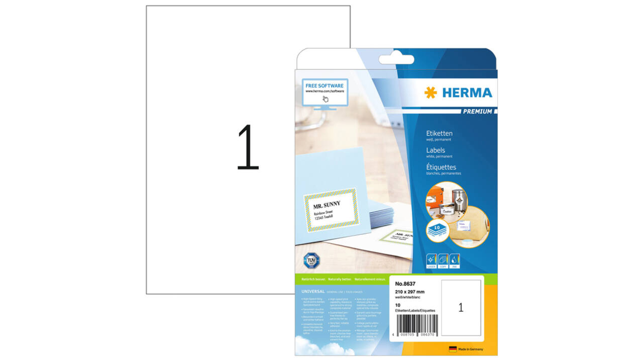 Etiket HERMA 8637 210x297mm A4 premium wit 10 stuks