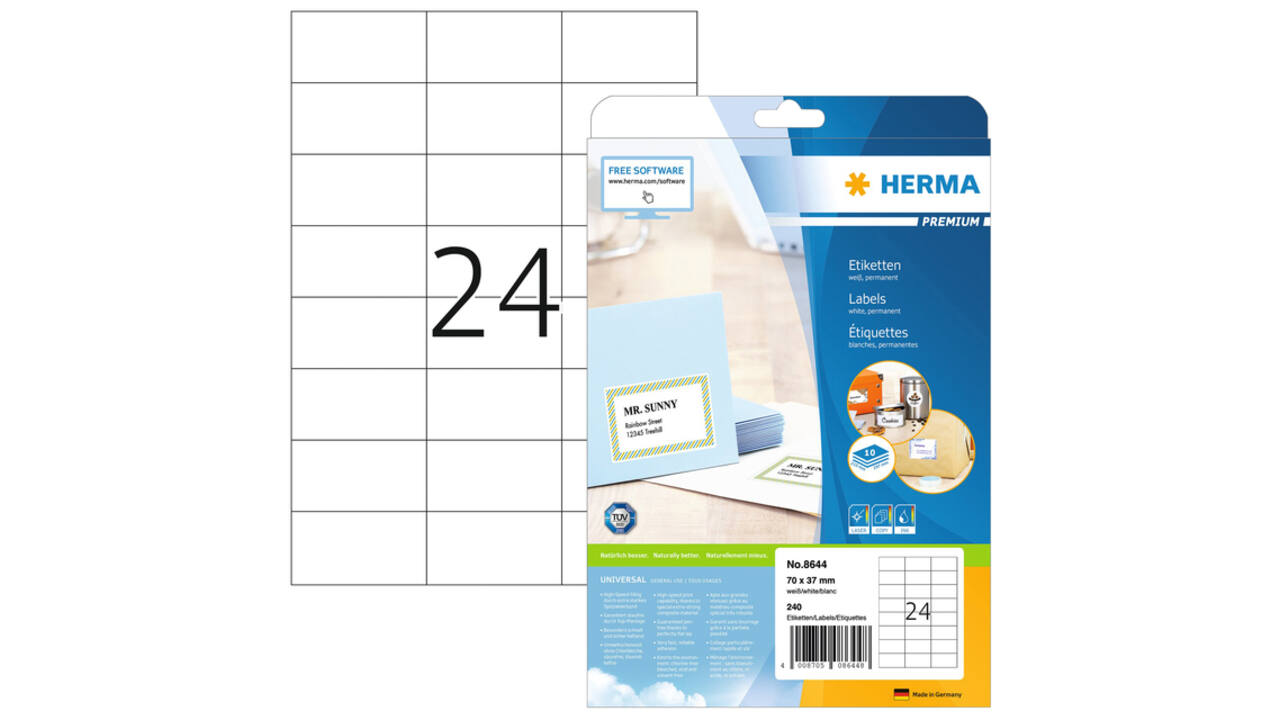 Etiket HERMA 8644 70x37mm premium wit 240 stuks