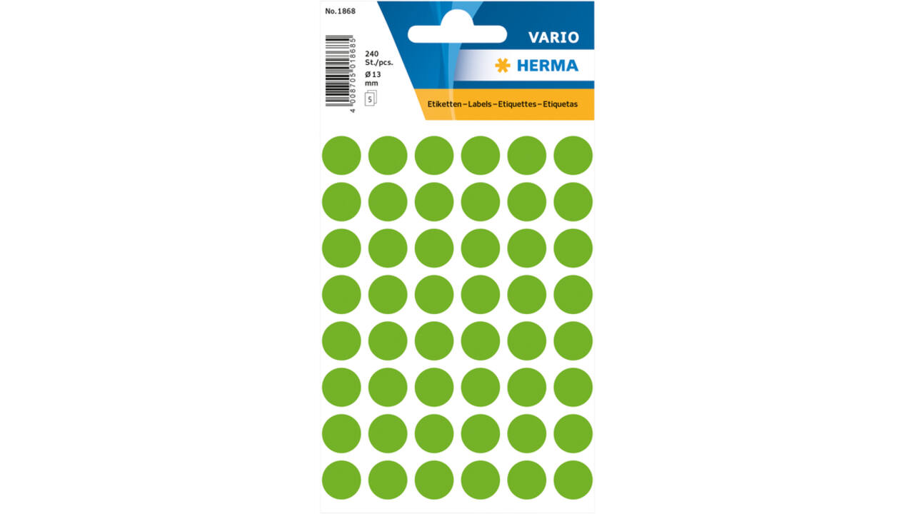 Etiket HERMA 1868 rond 12mm fluor groen 240 stuks