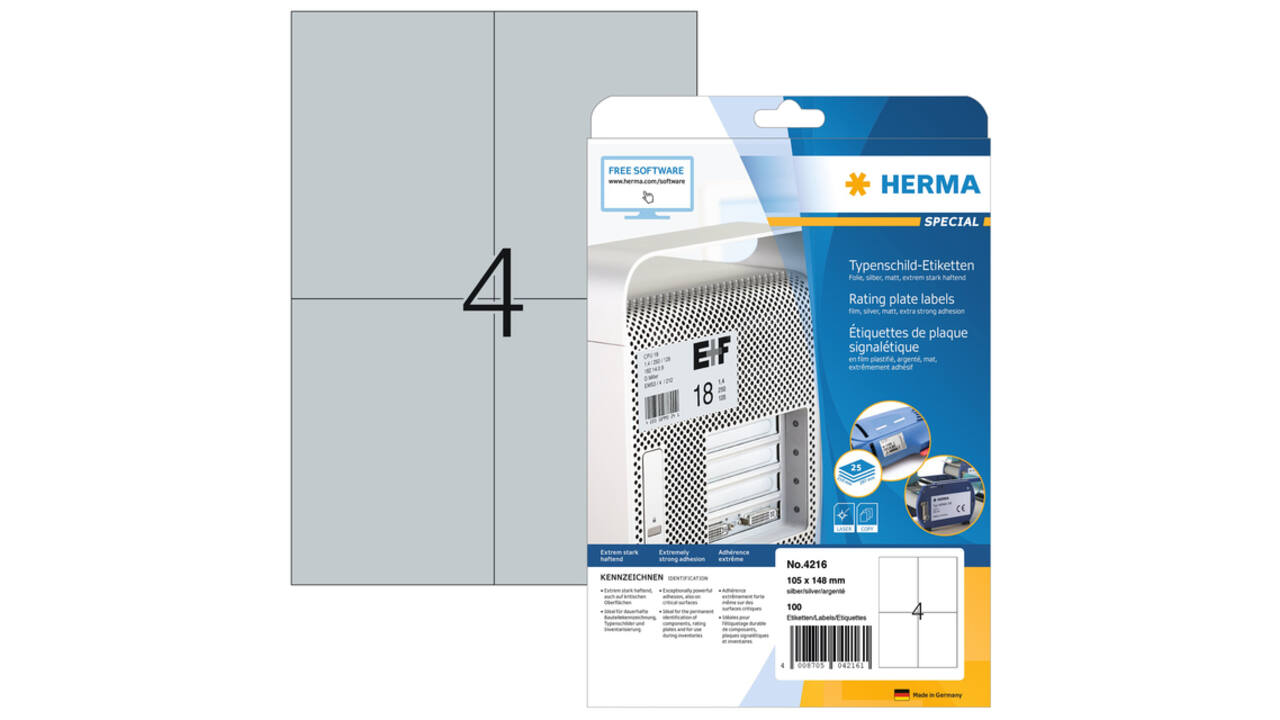 Etiket HERMA 4216 105x148mm weerbestendig zilver 100 stuks