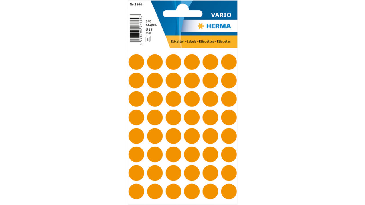 Etiket HERMA 1864 rond 12mm fluor oranje 240 stuks