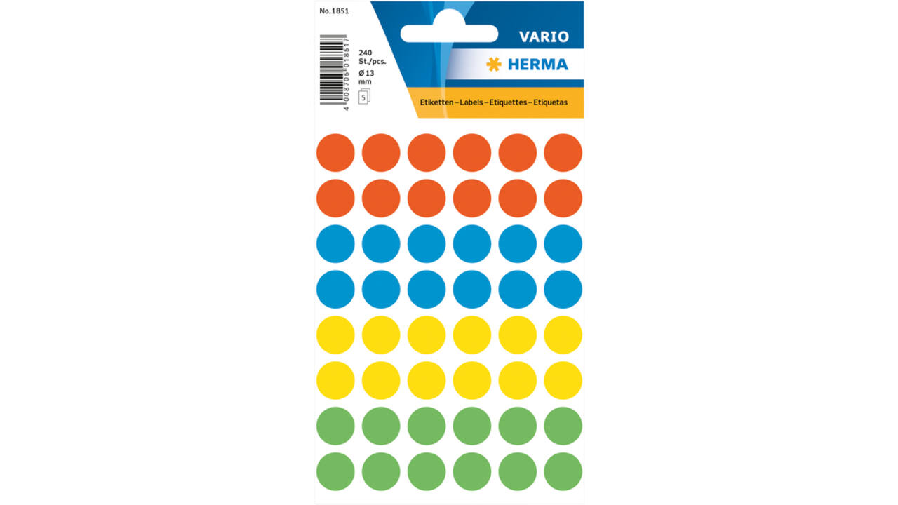 Etiket HERMA 1851 rond 12mm assorti 240 stuks