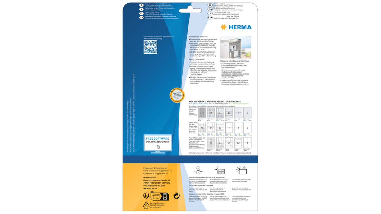 Etiket HERMA 4222 63.5x29.6mm weerbestendig zilver 675 stuks