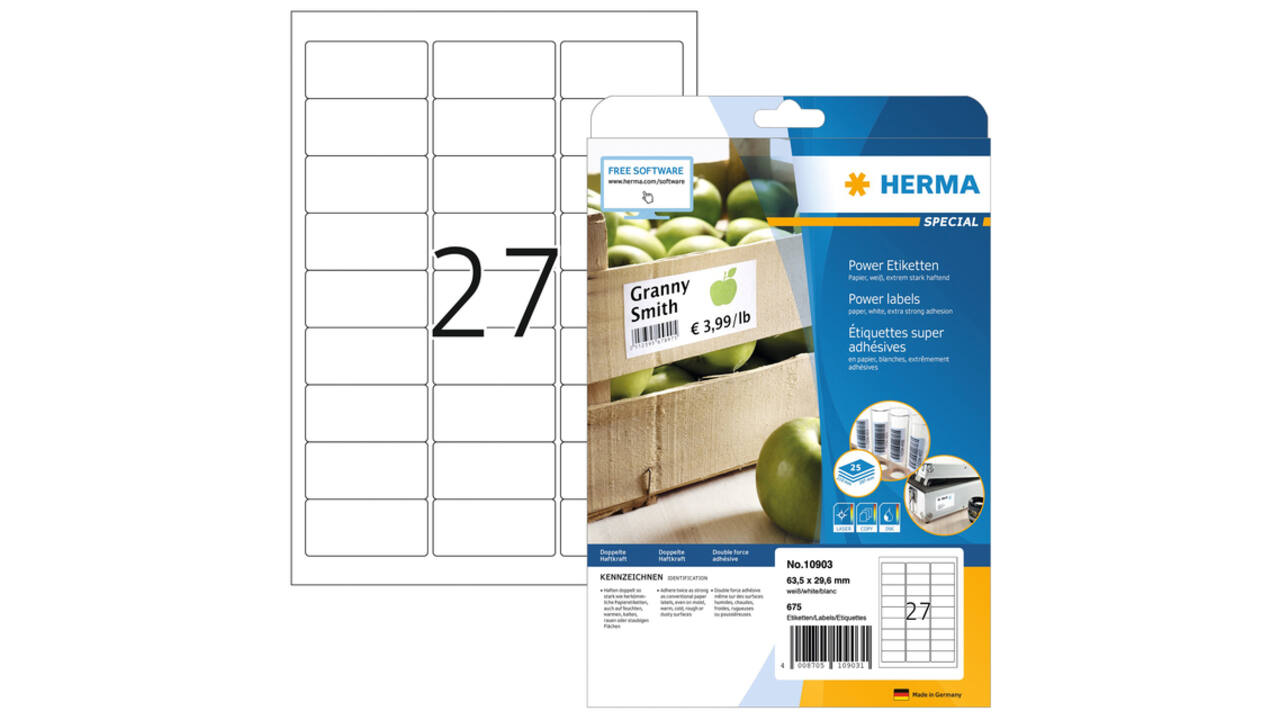 Etiket HERMA Power 10903 63.5x29.6mm wit 675 stuks