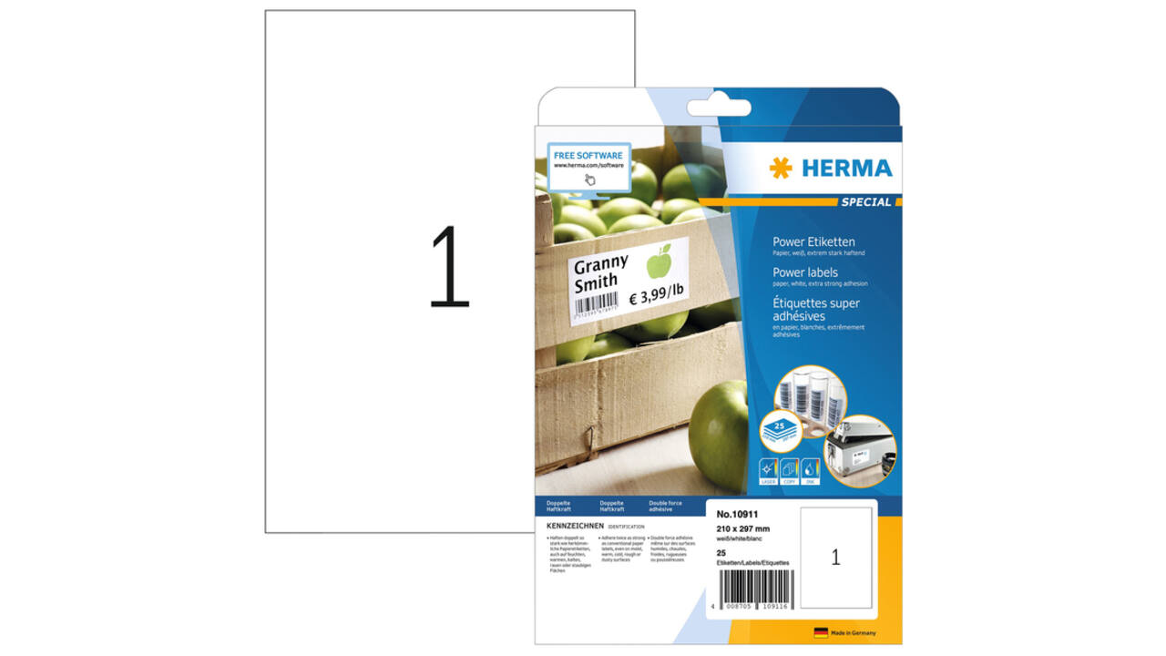 Etiket HERMA Power 10911 210x297mm wit 25 stuks