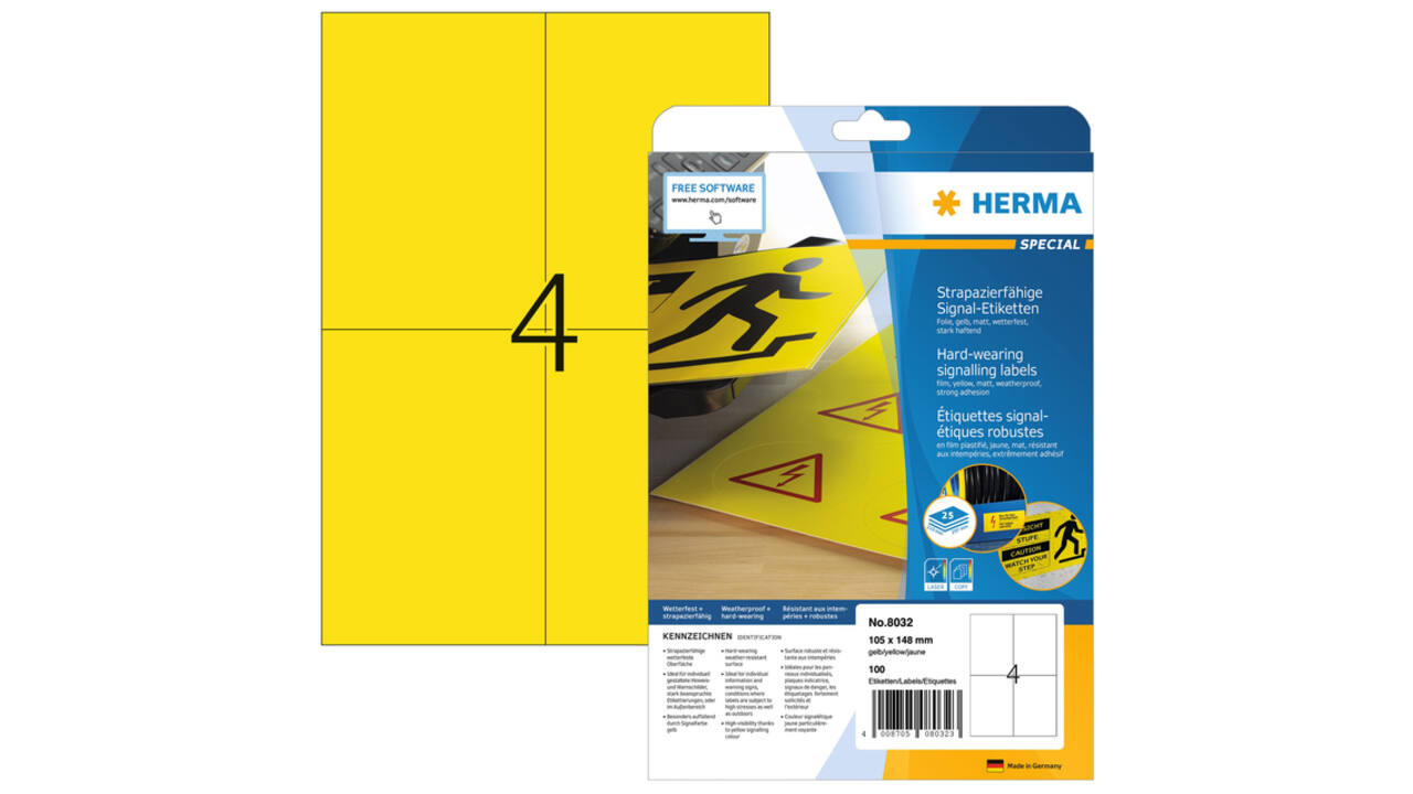 Etiket HERMA 8032 105x148mm weerbestendig geel 100 stuks
