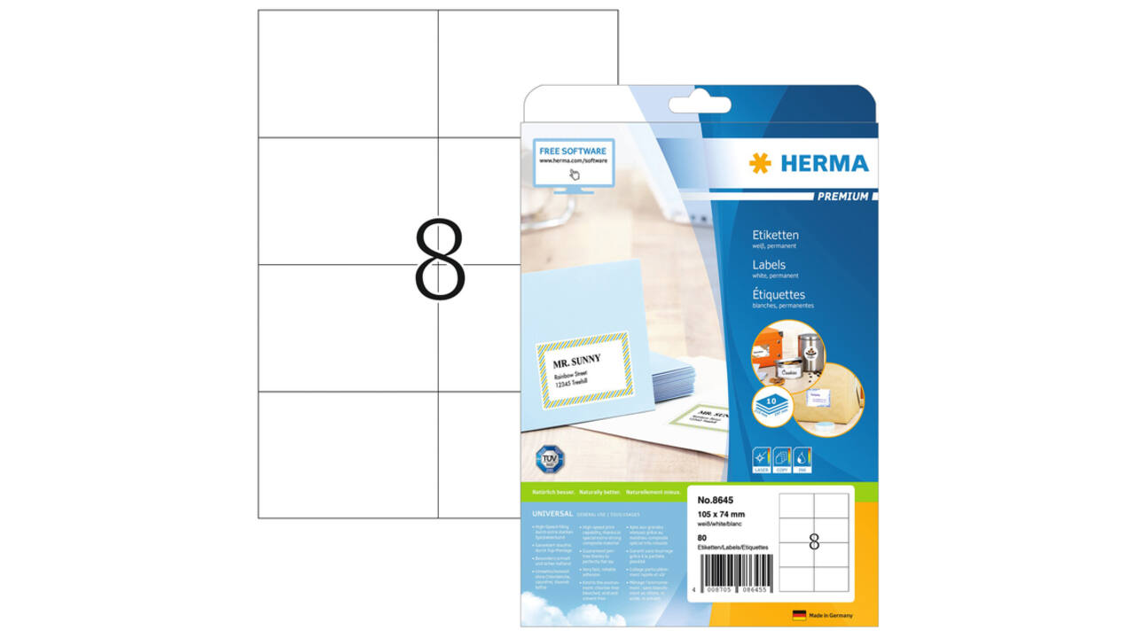 Etiket HERMA 8645 105x74mm premium wit 80 stuks