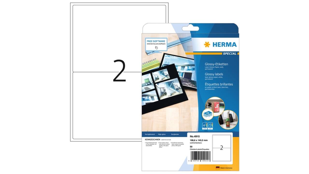 Etiket HERMA 4915 199.6x143.5mm glossy wit 50 stuks