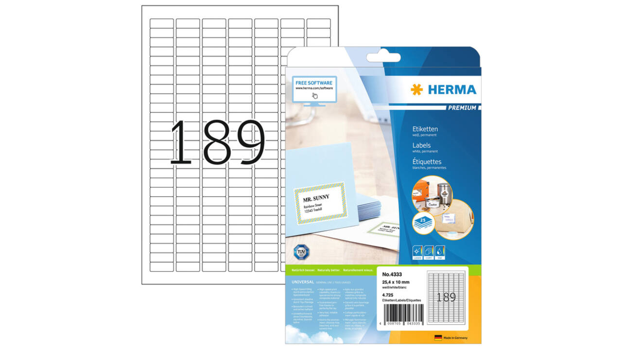 Etiket HERMA 4333 25.4x10mm A4 4725 stuks