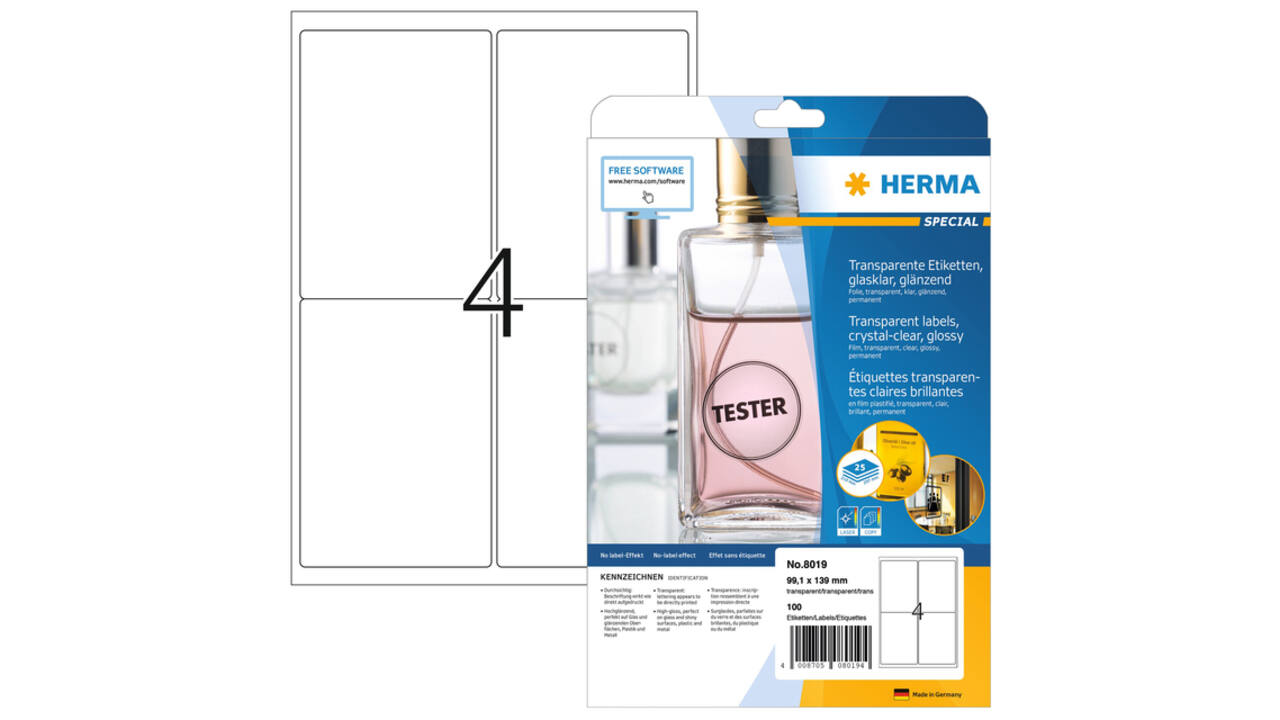 Etiket HERMA 8019 99.1x139mm transparant 100 stuks
