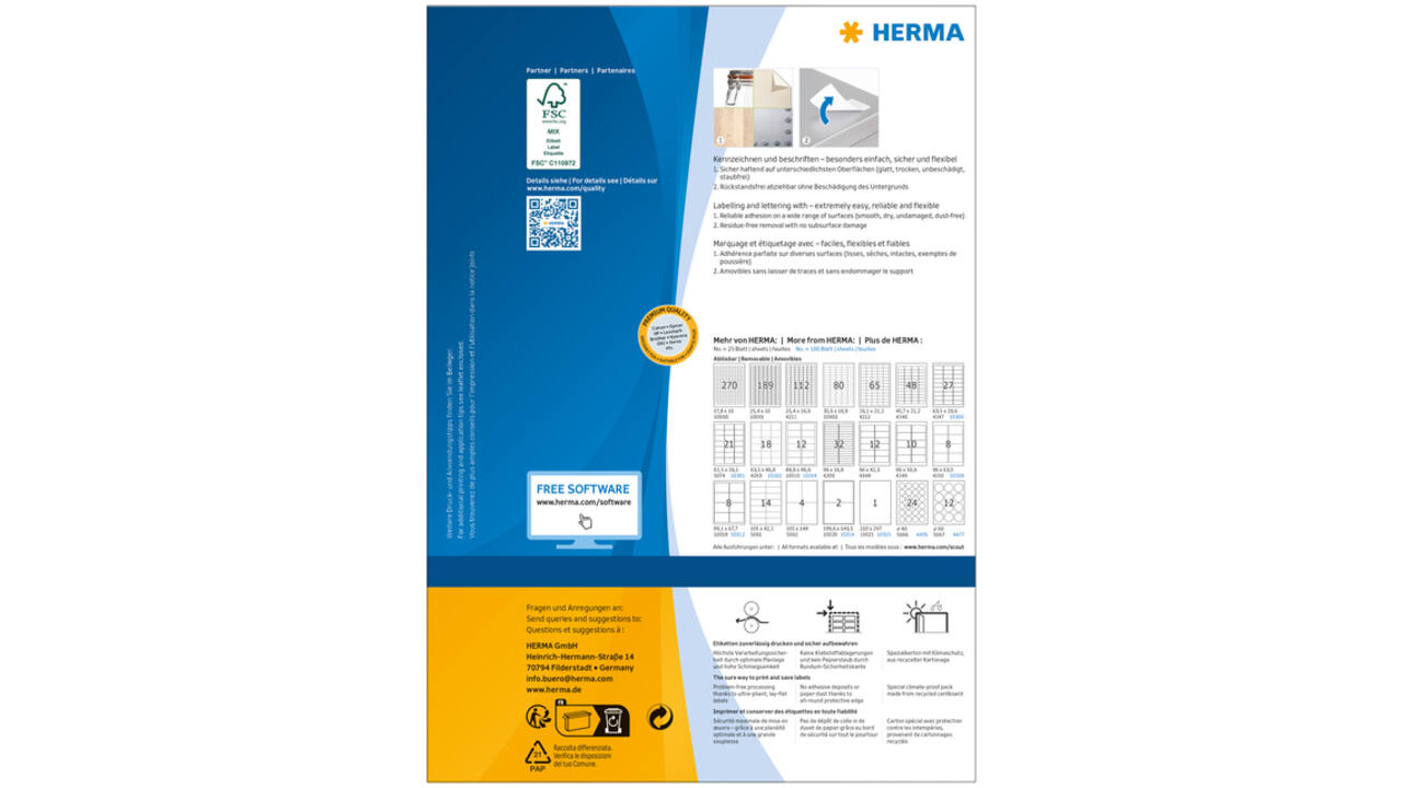Etiket HERMA 4476 40mm verwijderbaar wit 2400 stuks