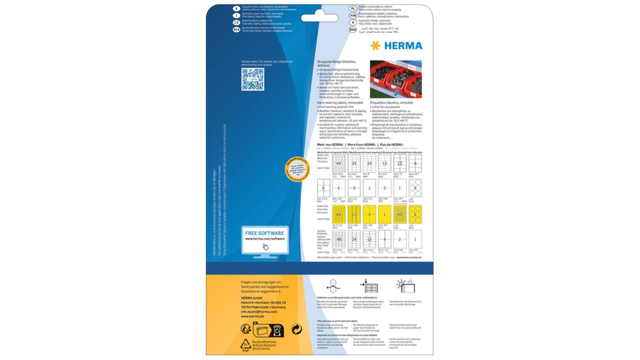 Etiket HERMA 4573 66x33.8mm folie wit 480 stuks