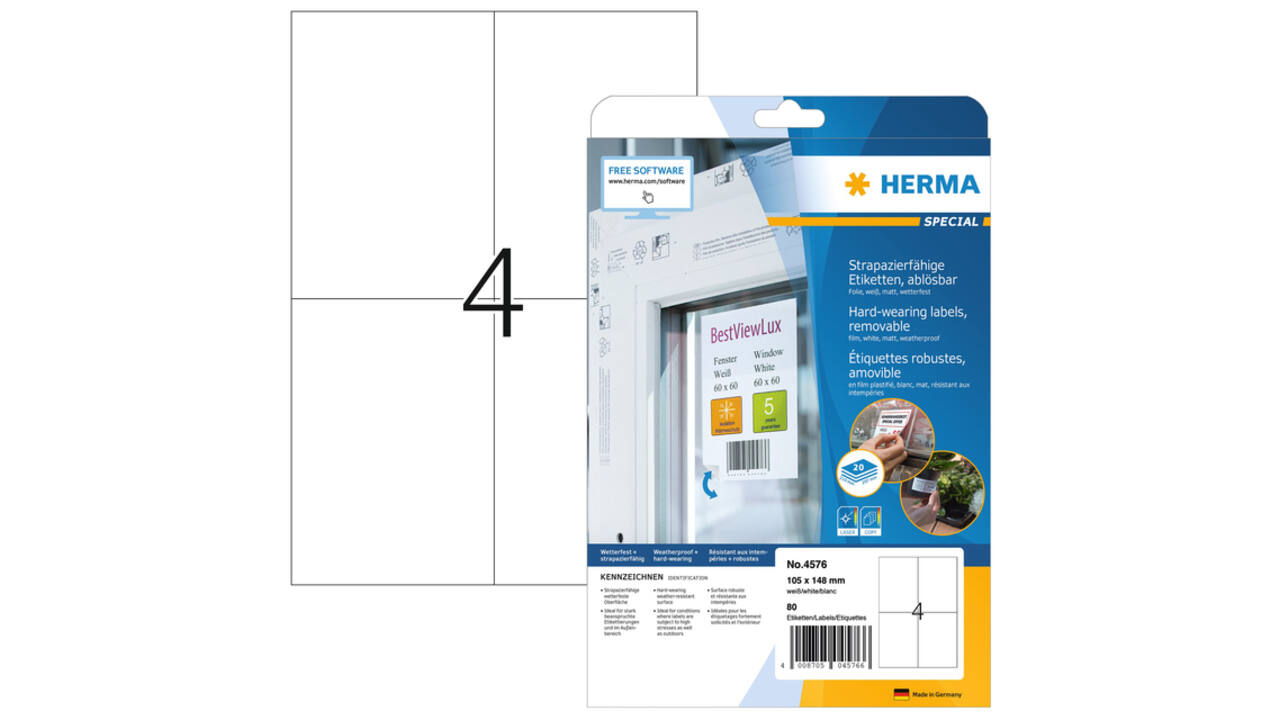 Etiket HERMA 4576 105x148mm folie wit 80 stuks