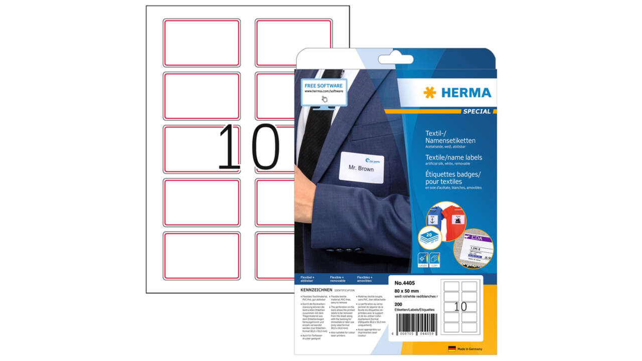 Naambadge etiket HERMA 4405 80x50mm wit/rood 200 stuks