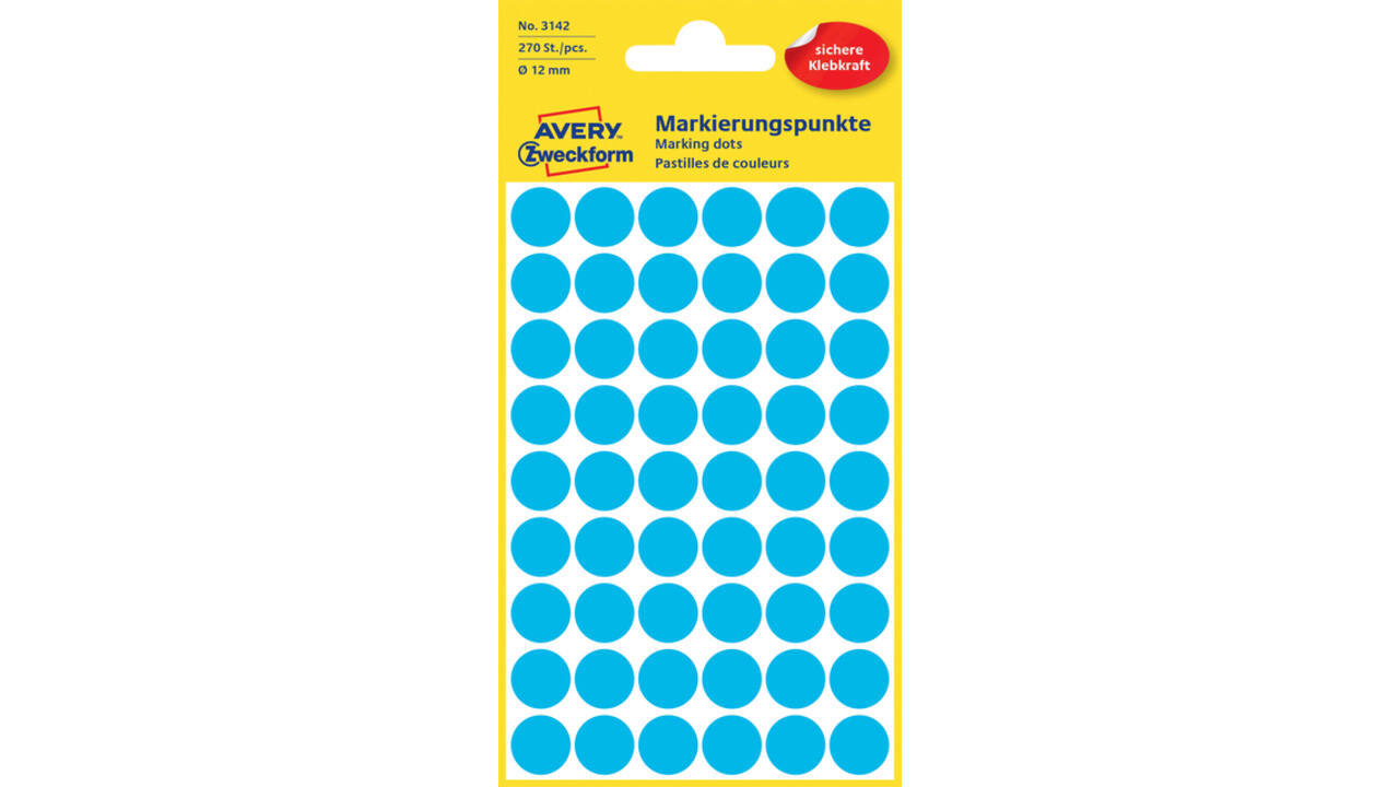 Etiket Avery 3142 rond 12mm blauw 270 stuks