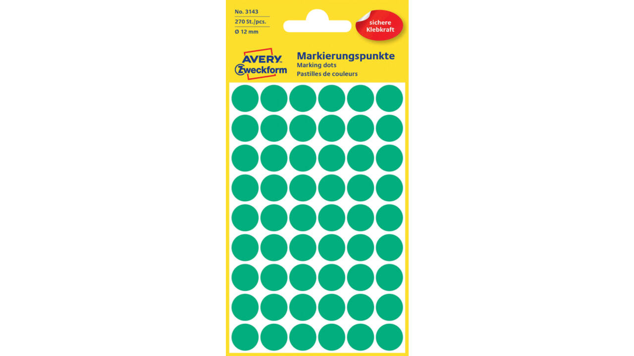 Etiket Avery 3143 rond 12mm groen 270 stuks