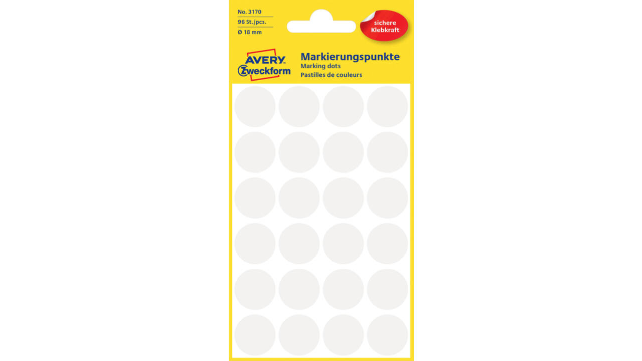 Etiket Avery 3170 rond 18mm wit 96 stuks