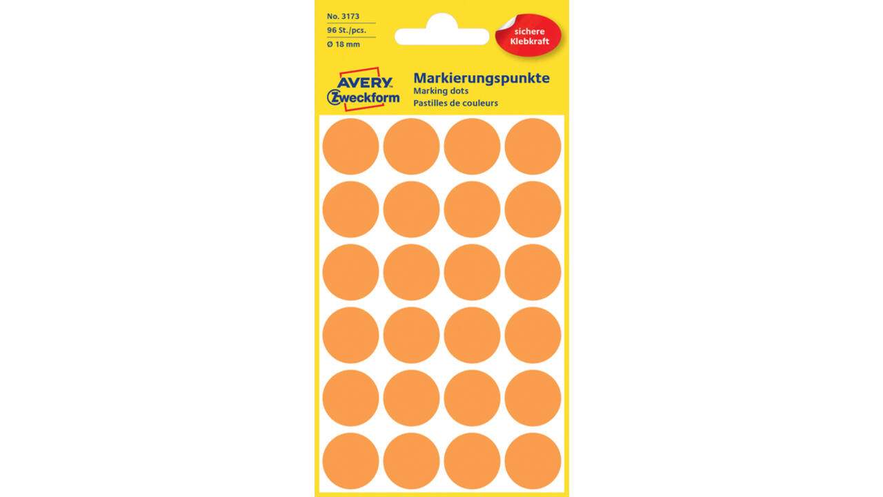 Etiket Avery 3173 rond 18mm lichtoranje 96 stuks