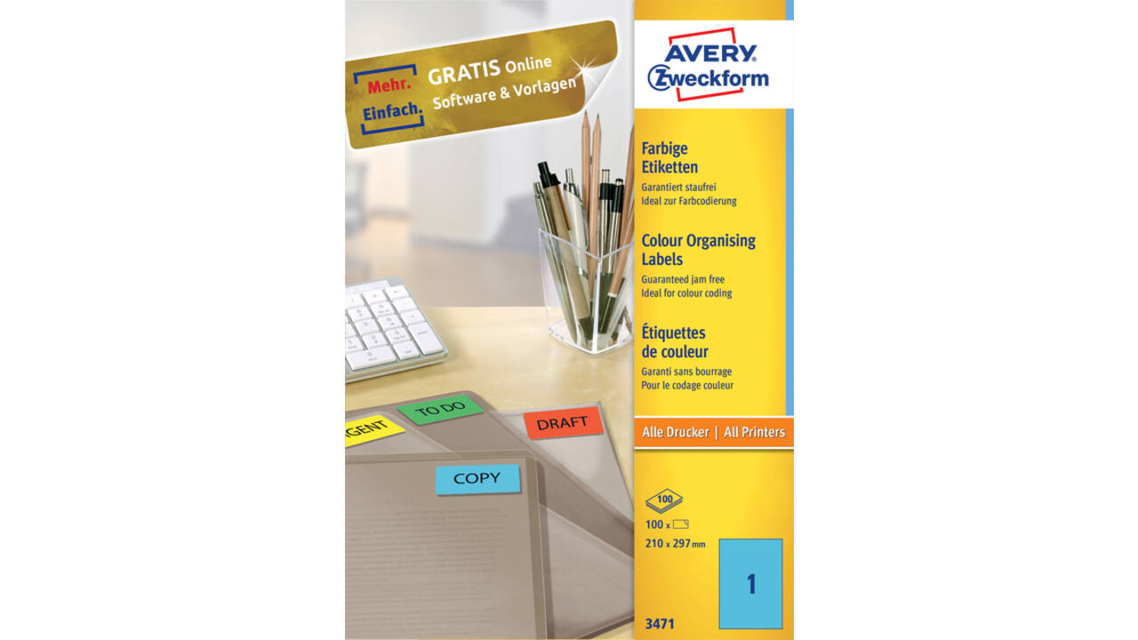 Etiket Avery 3471 210x297mm A4 blauw 100 stuks