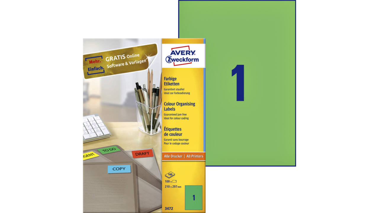 Etiket Avery 3472 210x297mm A4 groen 100 stuks