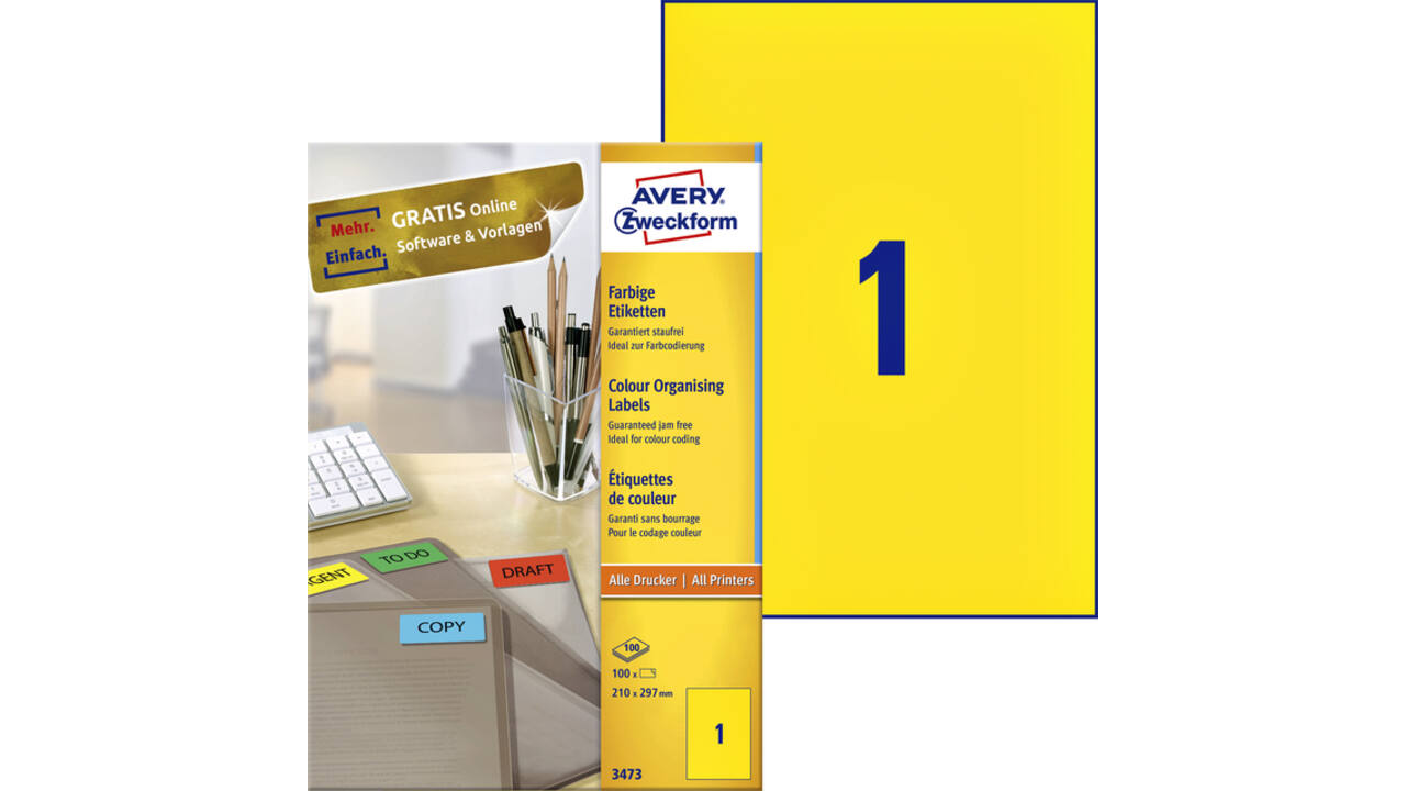 Etiket Avery 3473 210x297mm A4 geel 100 stuks