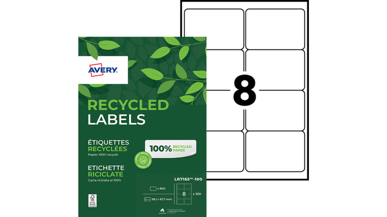 Etiket Avery LR7165-100 99.1x67.7mm recycled wit 800 stuks