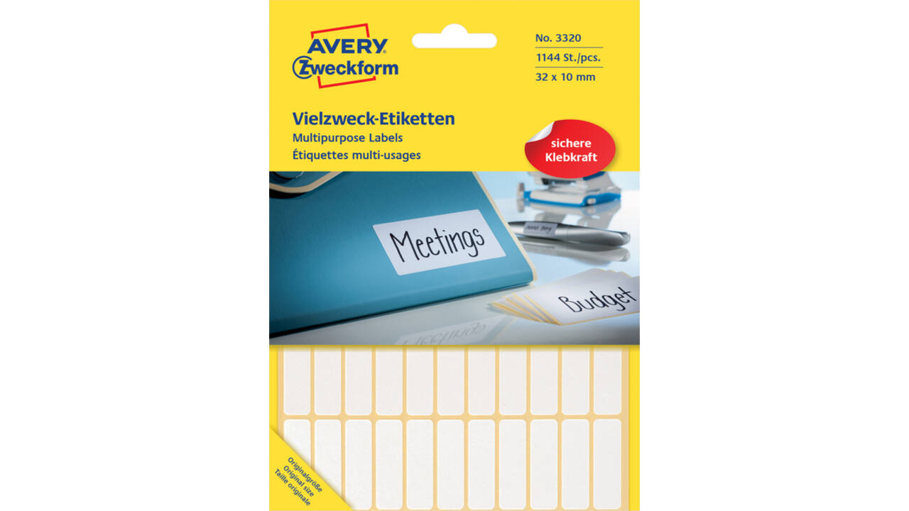 Etiket Avery 3320 32x10mm wit 1144 stuks