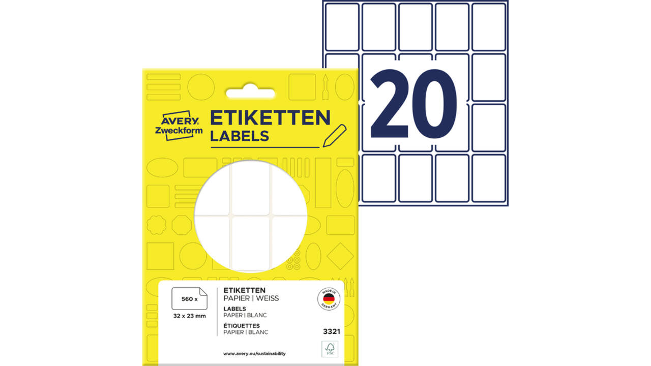 Etiket Avery 3321 32x23mm wit 560 stuks