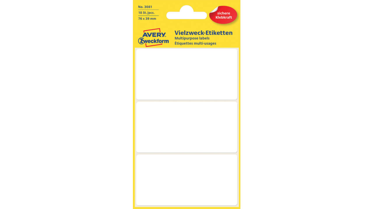 Etiket Avery 3081 76x39mm wit 18 stuks
