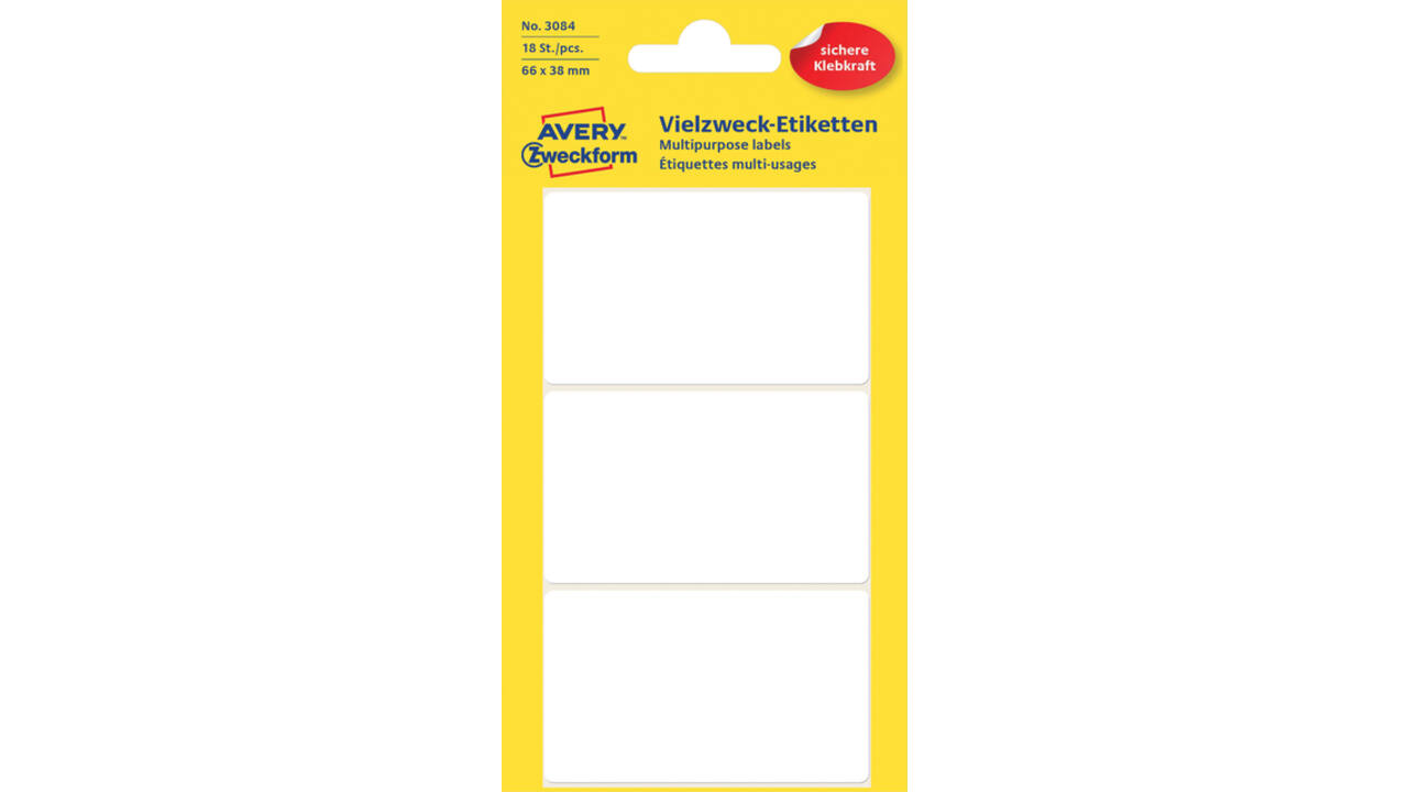 Etiket Avery 3084 66x38mm wit 18 stuks
