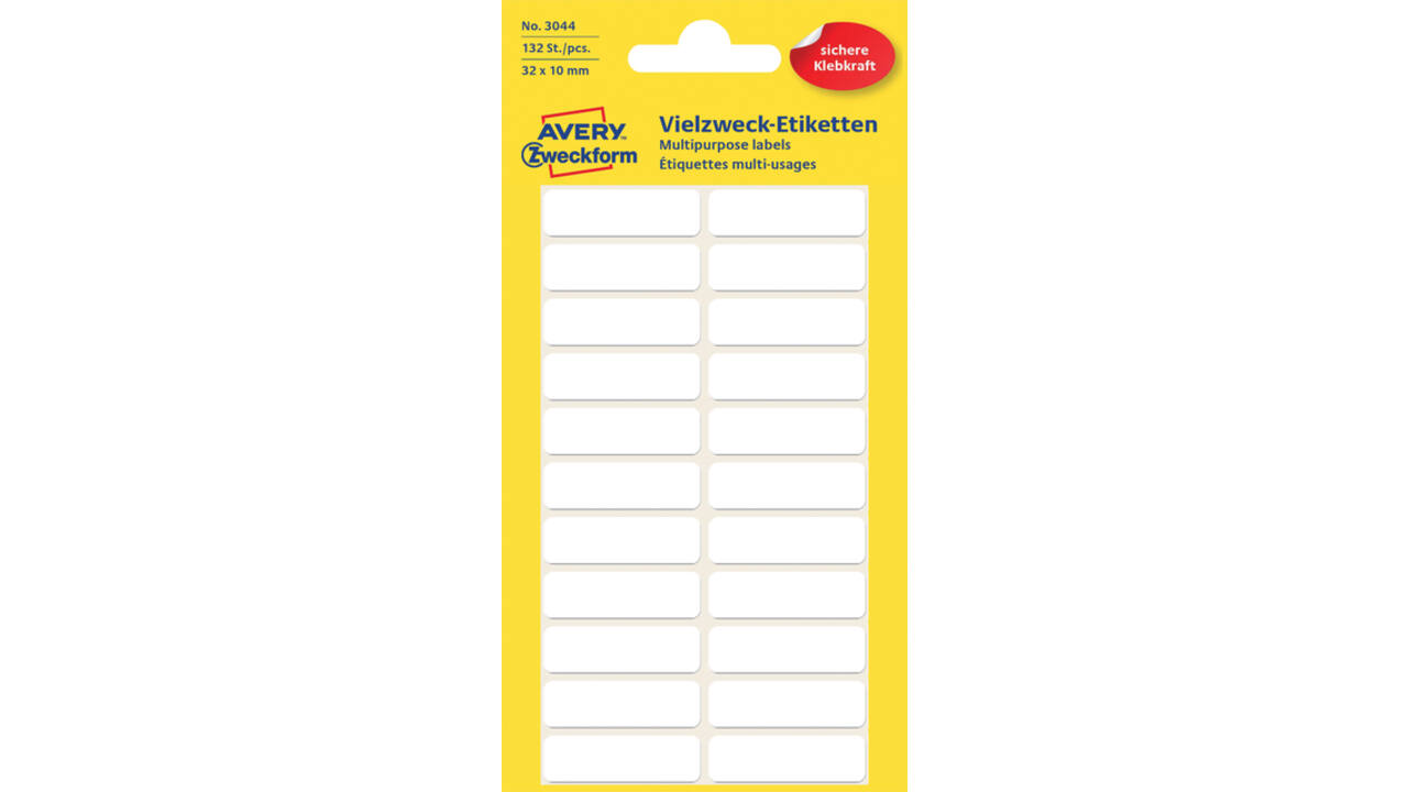 Etiket Avery 3044 32x10mm wit 132 stuks