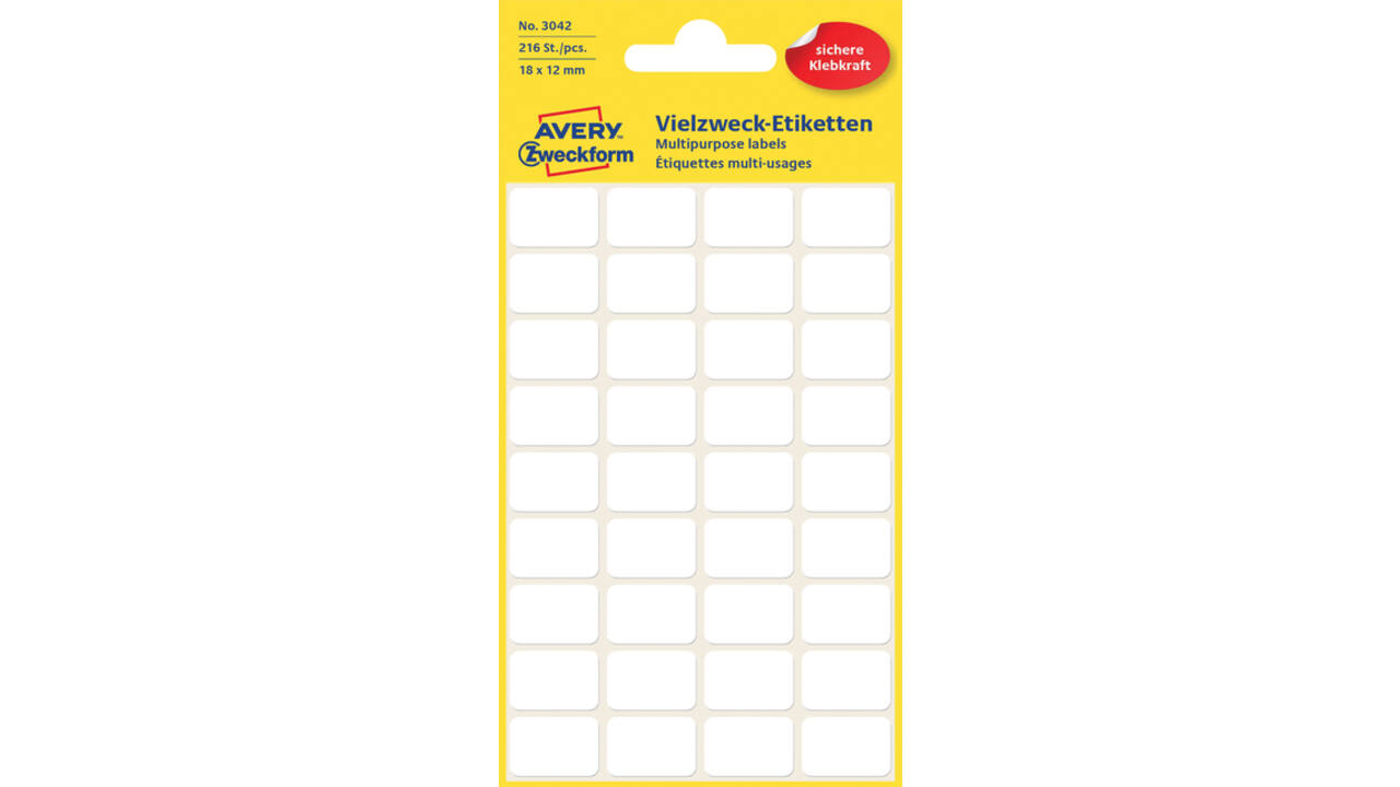 Etiket Avery 3042 18x12mm wit 216 stuks