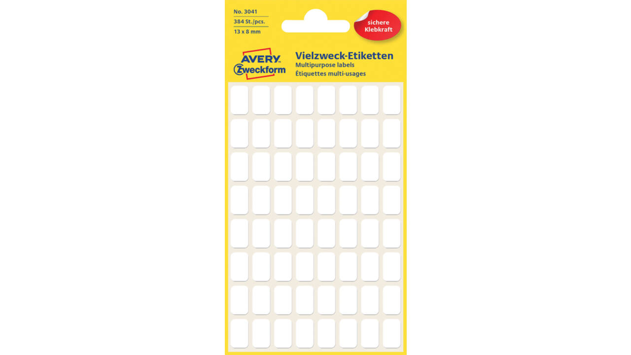 Etiket Avery 3041 13x8mm wit 384 stuks