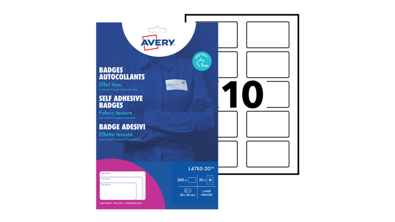 Naambadge etiket Avery L4785-20 80x50mm 200 stuks