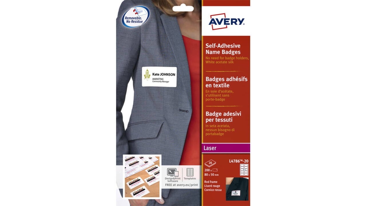 Naambadge etiket Avery L4786-20 80x50mm rood kader 200 stuks