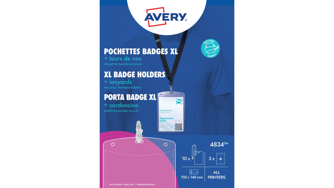 Badge Avery 4834 A6 hoes + insteekkaarten 10 stuks