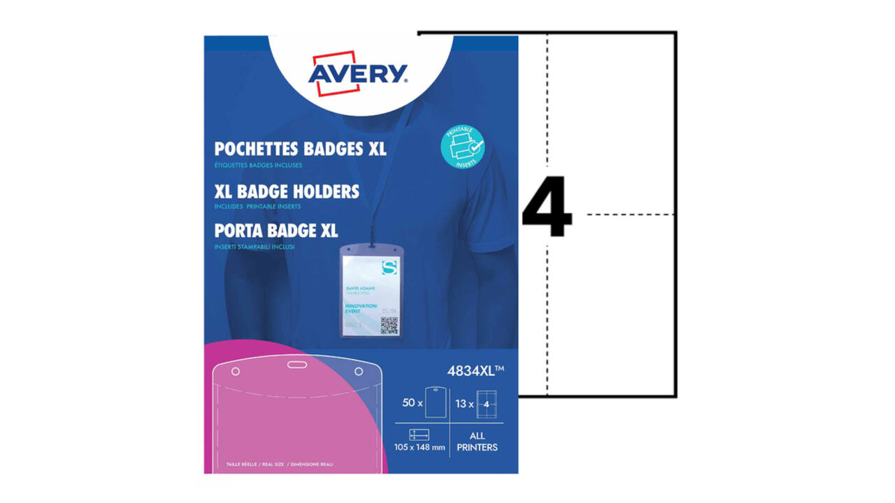 Badge Avery 4834 A6 hoes + insteekkaarten 10 stuks